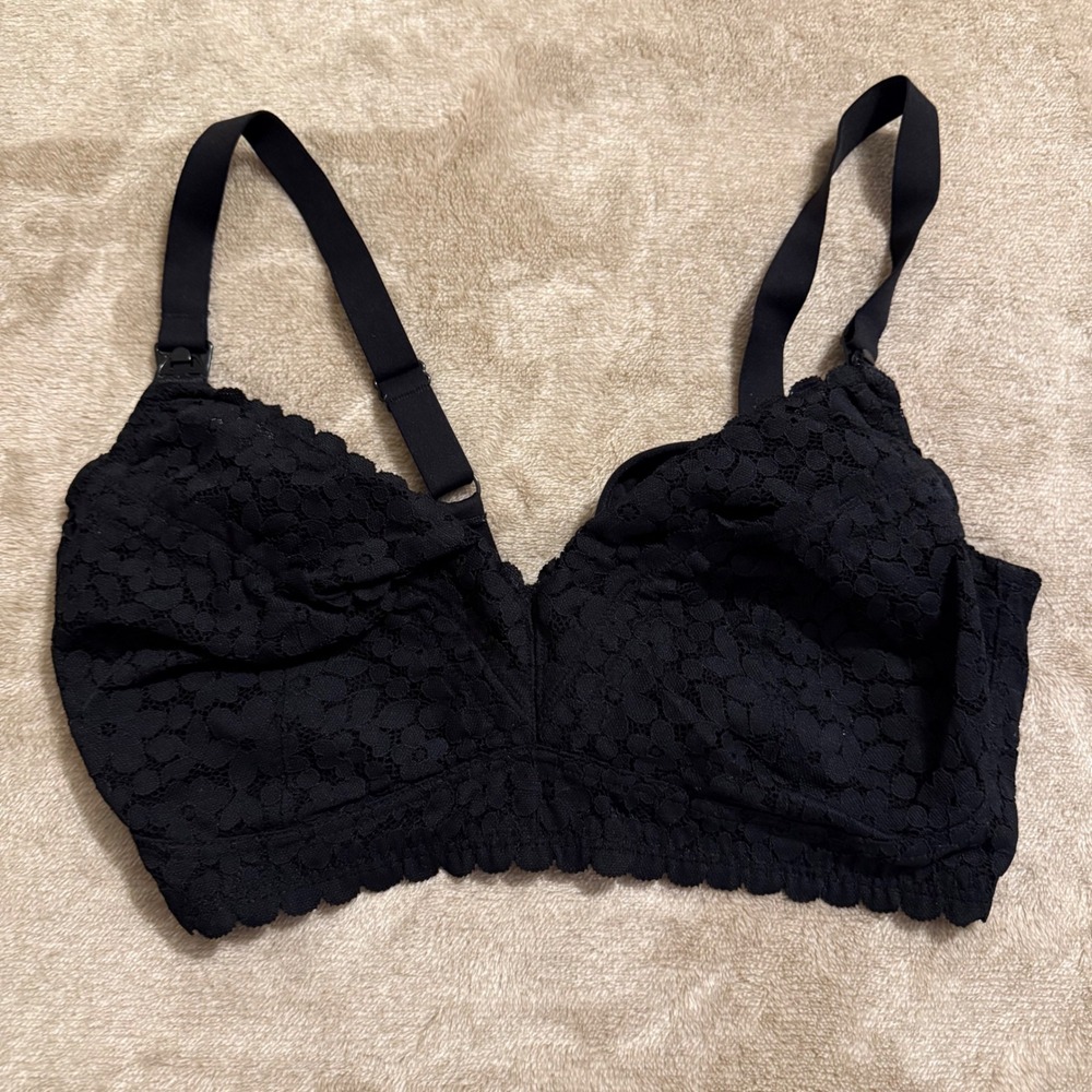 Momanda Womens Black Lace Nursing Bra Wire Free Maternity Bralette 34E A113